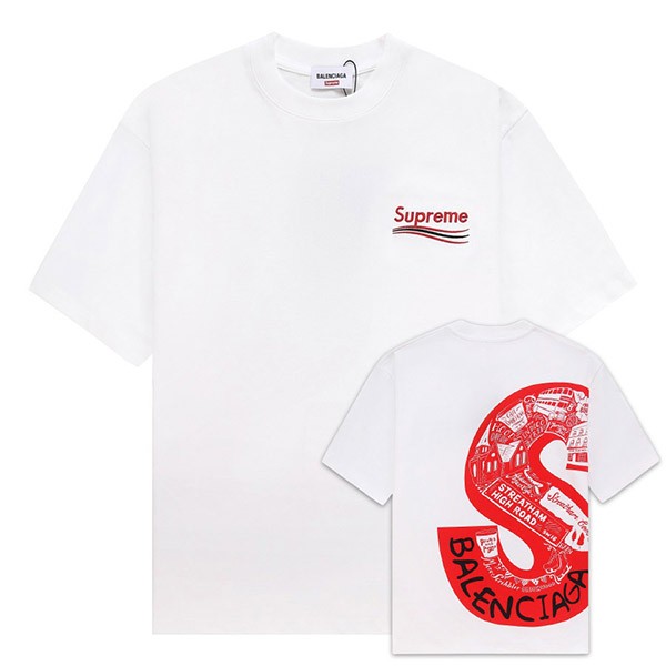 シュプリーム バレンシアガ コラボ 偽物 Sロゴ プリント Tシャツ baq45256