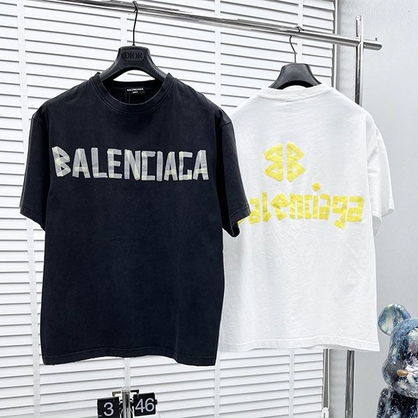 ギフトに最適バレンシアガ Tape Type Tシャツ 偽物 ロゴ 半袖 コットン 2色 bap73141